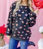 kiss pink foil allover print pullover sweatshirts in black