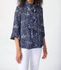 abstract puff print silky knit jacket in blue