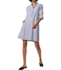 elbow-sleeved frill dress in navy awning stripe