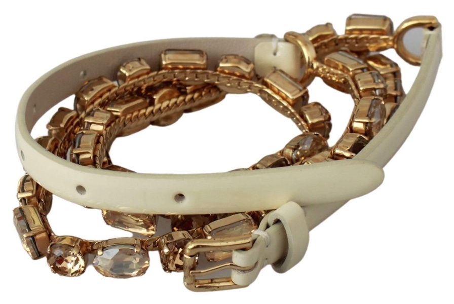 Crystal Embellished Belt s White with Champagne Crystals