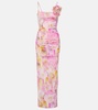 Floral-appliqué printed jersey maxi dress