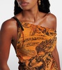 Printed one-shoulder mesh minidress