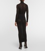 Distressed wool-blend midi dress