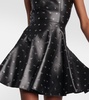 Studded A-line leather minidress