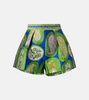 Printed pleated high-rise shorts
