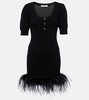 Feather-trimmed wool minidress
