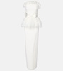 Peplum lace-trimmed cady bustier gown