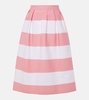 Striped pleated cotton-blend midi skirt