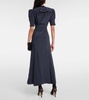 Polka-dot puff-sleeve silk midi dress