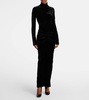 Ruched velvet midi dress