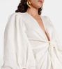 Puff-sleeve linen-blend blouse