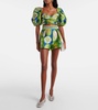Printed pleated high-rise shorts