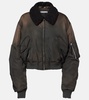 Cropped faux fur-trimmed bomber jacket