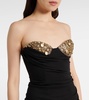Embellished draped jersey bustier dress