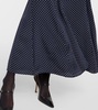 Polka-dot puff-sleeve silk midi dress