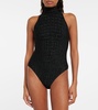 Croc-effect halterneck bodysuit