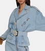 Asymmetric zipped denim minidress