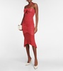Polka-dot ruched cutout midi dress