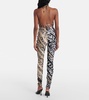 Printed embellished halter-neck crop top