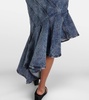 Spiral asymmetric denim midi skirt