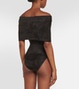 Off-shoulder velvet bodysuit