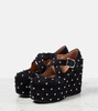 Crisscrossed studded suede ballet flats