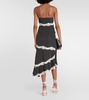 Lace-trimmed polka-dot silk midi dress
