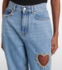 Crystal-embellished cutout straight jeans