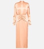 Tie-neck silk satin midi dress