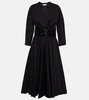 Leather-trimmed cotton midi dress