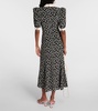 Bow-detail printed silk maxi dress