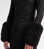 Faux shearling-trimmed virgin wool midi dress