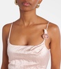 Floral-appliqué satin midi dress