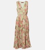 Floral plissé georgette midi dress