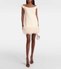 Feather-trimmed crêpe minidress