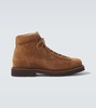 Corduroy-trimmed leather lace-up boots