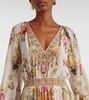 Floral shirred silk maxi dress