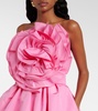 Floral-appliqué silk faille cocktail dress