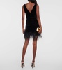 Feather-trimmed velvet minidress