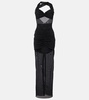 Ruched sheer mesh maxi dress