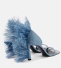 x Sergio Rossi Amazona feather-trimmed denim sandals