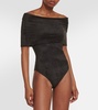 Off-shoulder velvet bodysuit