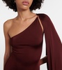 Caped one-shoulder satin gown