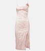 Floral-appliqué satin midi dress