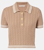 Cable-knit cropped cotton polo shirt
