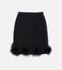 Feather-trimmed knitted miniskirt