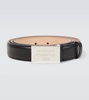 Logo engraved leather belt