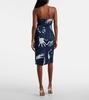 Printed strapless denim midi dress