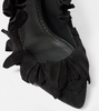 Petal ruffled suede pumps