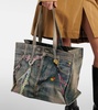 Large denim-effect printed canvas shopper